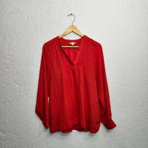 Whistles Red split neck long sleeve blouse Size 8